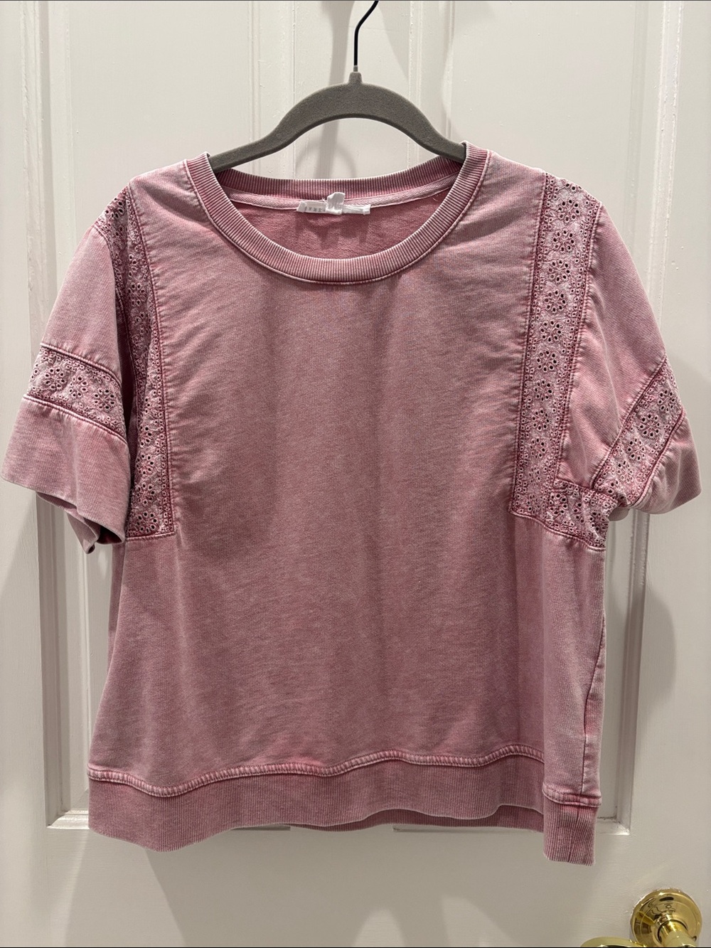Jane and Delancey Dusty Pink Eyelet-Trim Short Sleeve Shirt